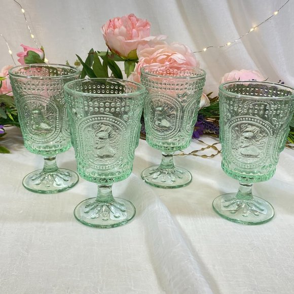 Other - Easter Bunny Hobnail Victorian Footed Water/Wine Goblets Glasses Green Set 4